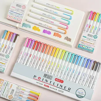 

25Pcs/Set Double-headed Highlighter Kawaii High Quality Colored Marker Pens for School Office Writing Supply Japanese Stationery