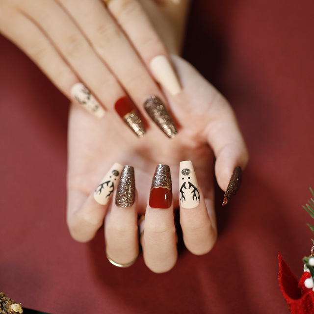 Pcs Bling Fake Nails Coffin Press On Nails Short Acrylic Reusable False Nails Tips Party Christmas Nails For Women Girls