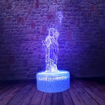 

3D Illusion LED Desk Nightlight Colorful Changing Sleeping Flash Light Lady Liberty Figure Model Toys Party
