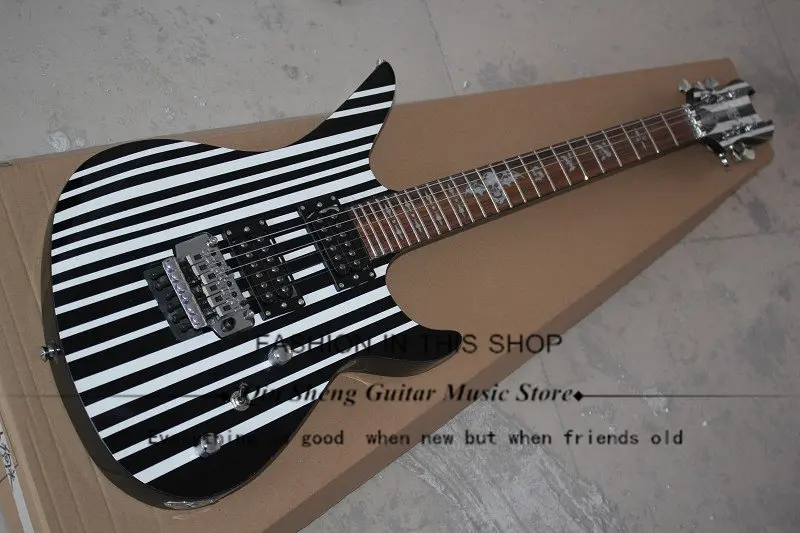 

free shipping white\black electric guitar with tremolo bridge,maple neck,rosewood fretboard,balck hardware,chrome hardware