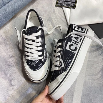 

chare French design fashion avantgarde women's shoes official latest CC letter embroidery first layer cowhide splicing canvas