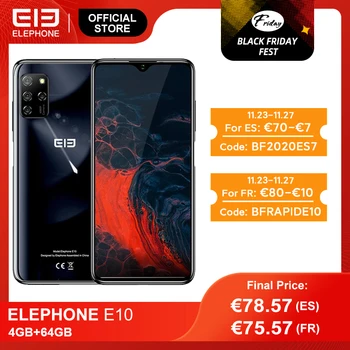 Перейти на Алиэкспресс и купить ELEPHONE E10 Octa Core Смартфон 4GB 64GB 6.5 дюймЭкран Quad Camera 48MP Основная камера телефон Android 10 NFC Боковой отпечаток пальца мобильного телефона