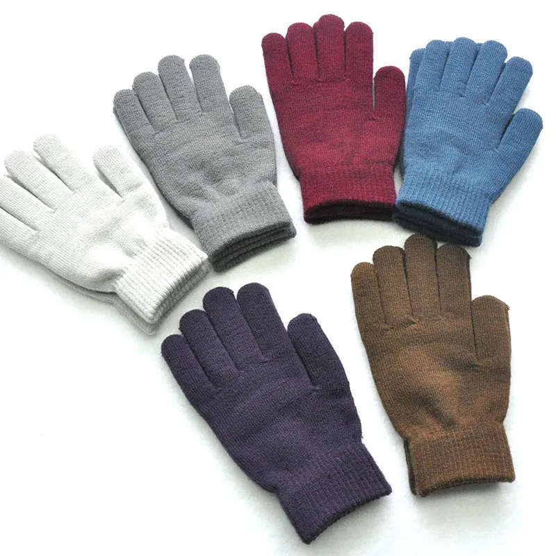 1Pair Knitted Woolen Couple Gloves Winter Solid Color Full Finger Mittens Hand Warmer Men Women Gloves Thicken Cycling