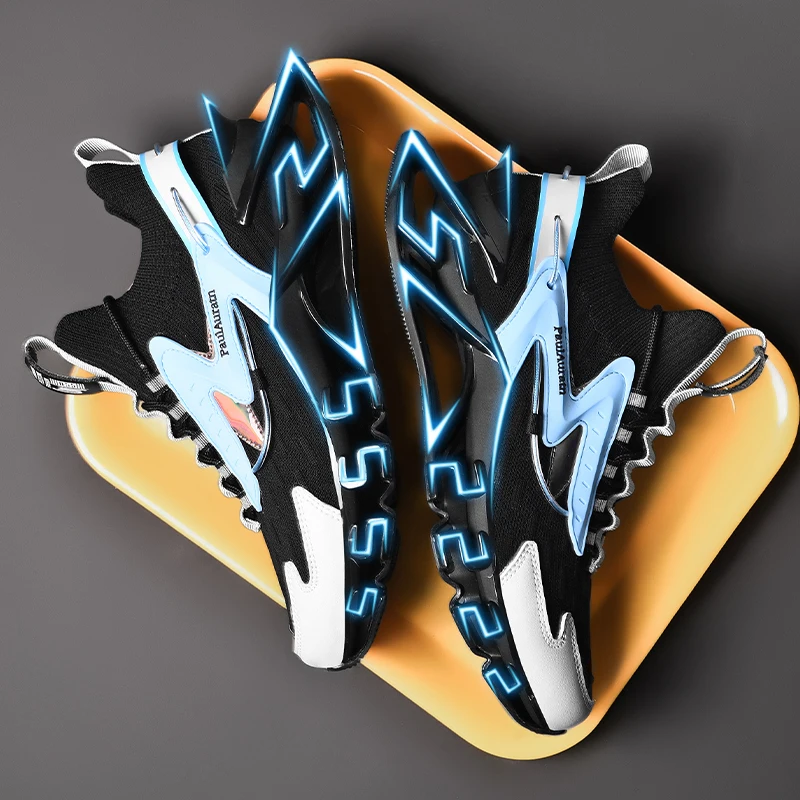 

2021 New Design Blade Sole Advanced Breathable Men's Sneakers Autumn Shock Absorption Male Sport Running Shoes Plus Size 45