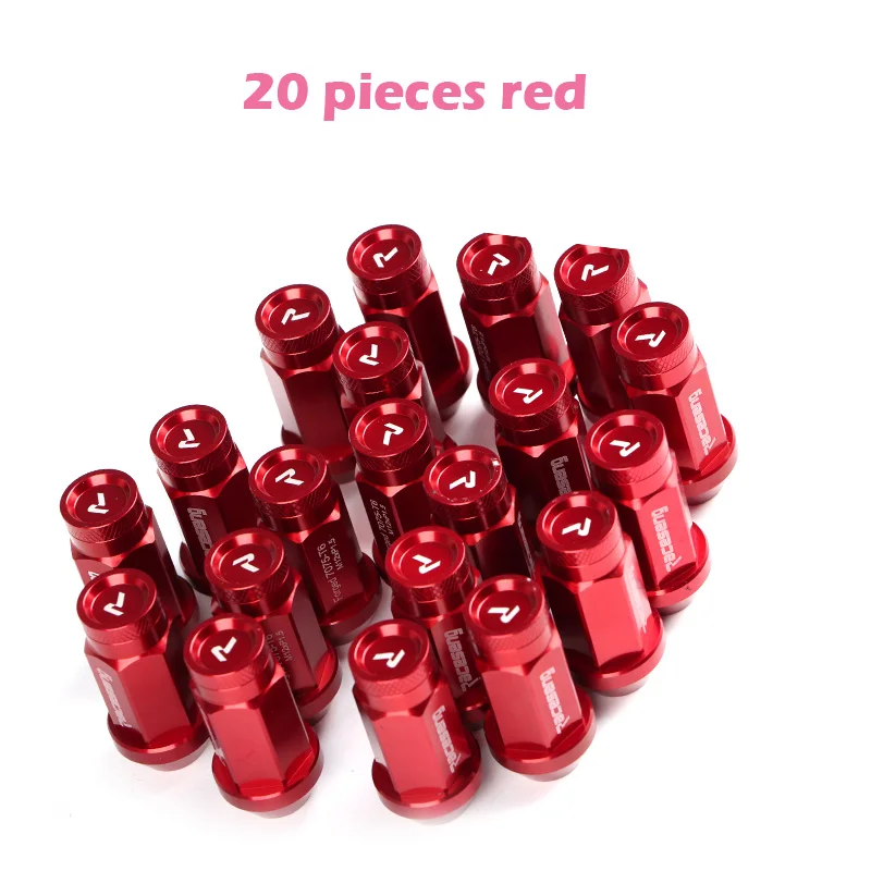 20 шт 7075 Алюминиевый сплав кованые легкие Колесные гайки 50 мм, M12* 1,5, M12* 1,25, M14* 1,5, M1/2 - Название цвета: 20 pieces red