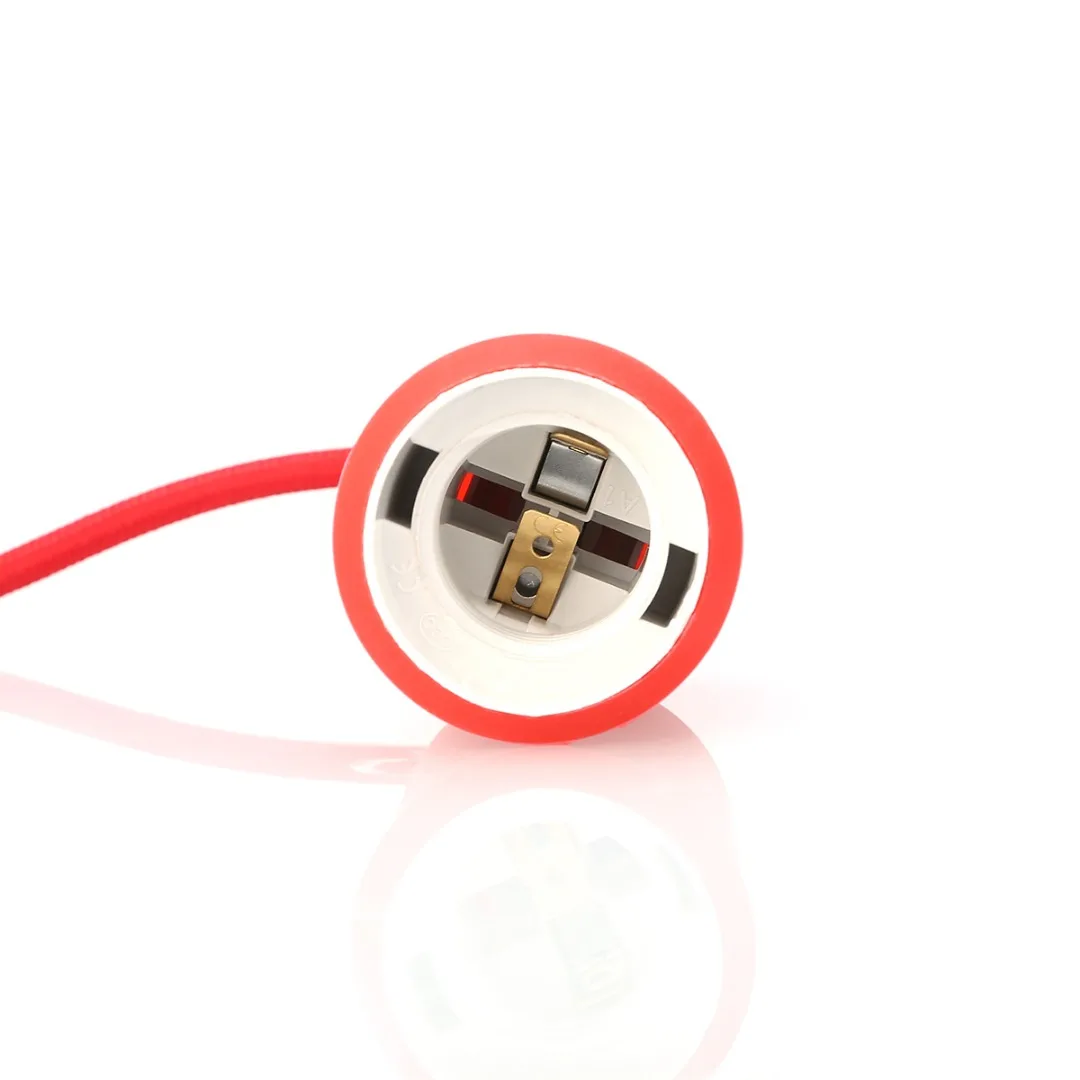 US Plug Cord with E26/E27 Lamp Holder Light Socket On/Off Button Switch Pendant Bulb Holder 5 feet 1.5m Red