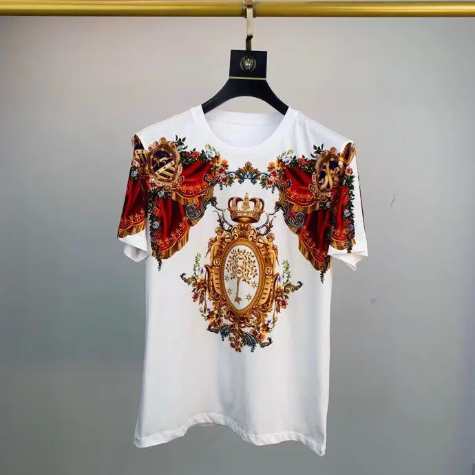 AH1288Fashion мужские топы и тройники Подиумные Роскошные известный бренд Европейский дизайн Короткие вечерние футболки с принтом мужская одежда