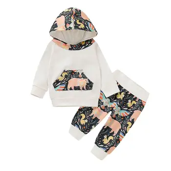 

2pcs Baby Girl Newborn Infant Baby Girls Long Sleeve Cartoon Hoodie+Pants Outfit