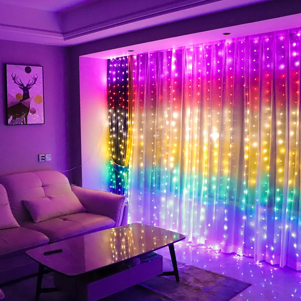 3M Rainbow LED Garland Curtain Lights Fairy String Remote Control USB Christmas Lamp Holiday Decoration For Home Bedroom Window