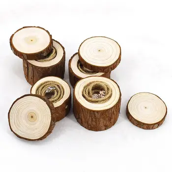 

5-6cm Small Size Handmade Unfinished Blank Wedding Ring Box Natural Wood Jewelry Dispaly DIY Lettering Rustic Ring Box