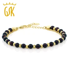 925 пробы Серебряный 4 мм круглый красный гранат позолоченный браслет с цепочкой безопасности