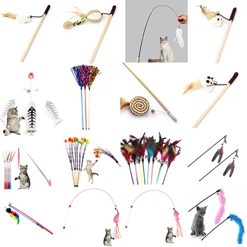 

Interactive Sisal Balls Feather Cat Stick Teaser Wand Playing Rod Cat Toy New