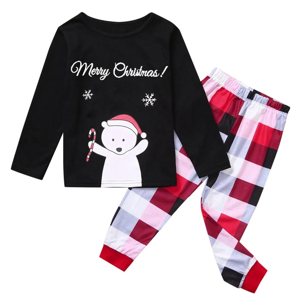 ARLONEET/Рождественские одинаковые комплекты для семьи, топ с надписью+ штаны в клетку Рождественская семейная одежда, пижамы новогодний костюм Санты CS17