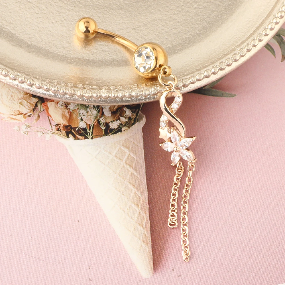 JUNLOWPY Wholesale Body Jewelry Silver Color Crystal Belly Button Rings 16G Titanium Dangle Belly Ring Bellybutton Piercing