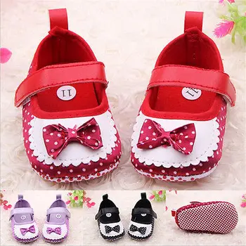 

New Soft Infant Girls Baby Prewalker Bowknot Polka Dots Trainers Shoes 3-12M ma6