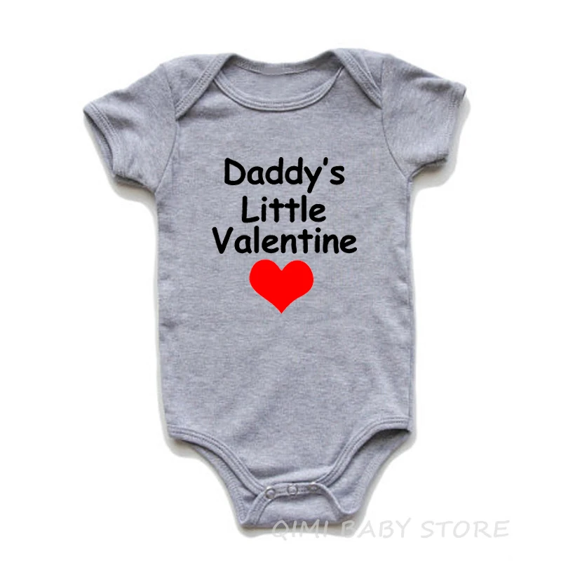 Daddy's Little Valentine Забавный комбинезон для маленьких девочек, Комбинезон Девочки младенца для новорожденных, Модная хлопковая одежда с короткими рукавами для малышей