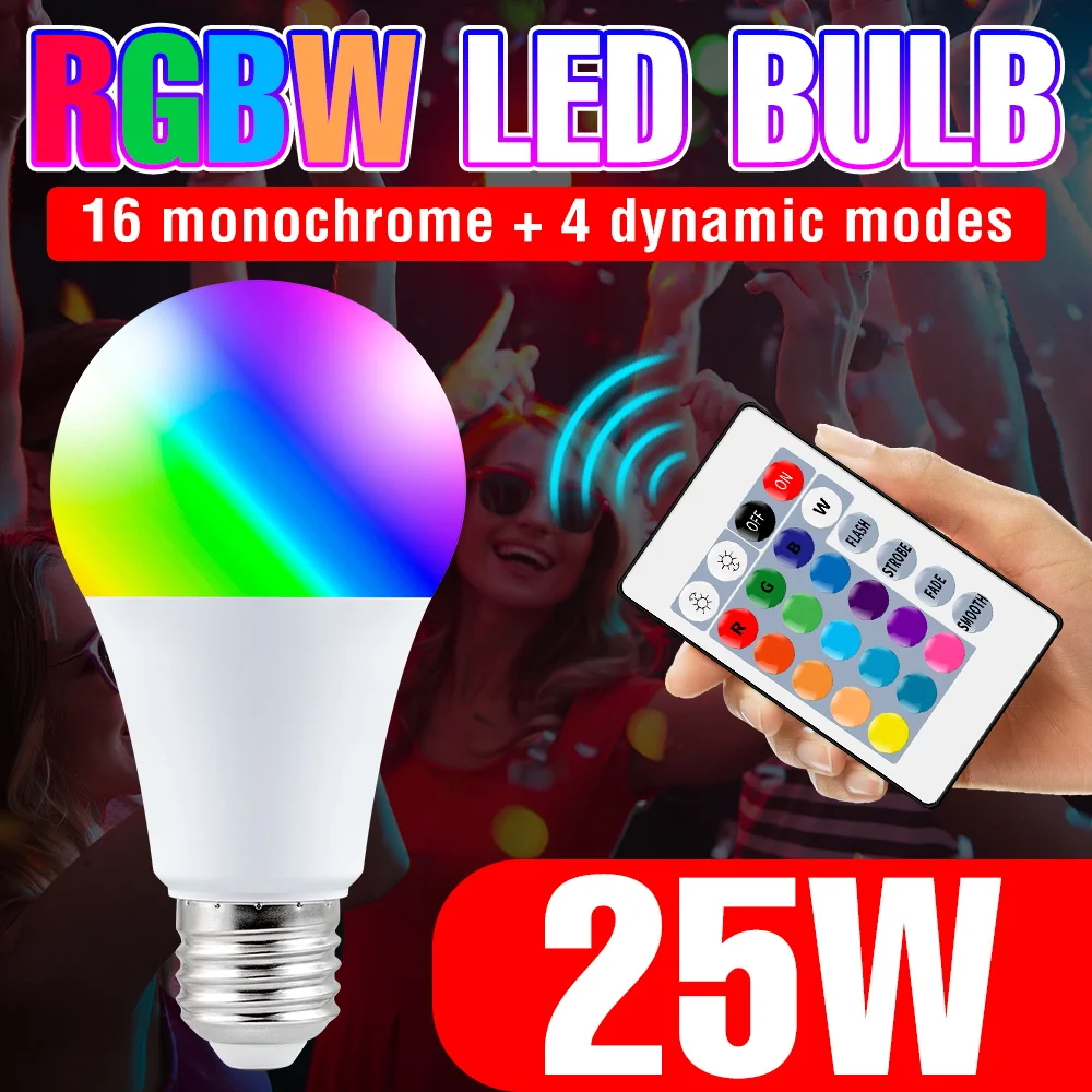 RGB Light Bulb E27 LED Lamp 220V Color Bulbs 20W 25W Remote Control Colorful Lights Home Decorative RGBW Atmosphere Light Bulb