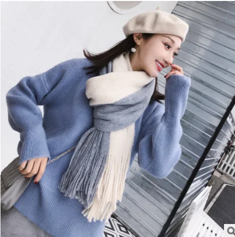 Women Solid Color Cashmere scarves with tassel Autumn new soft warm lady's secret thin long scarf woman shawl scarf - Цвет: Beige