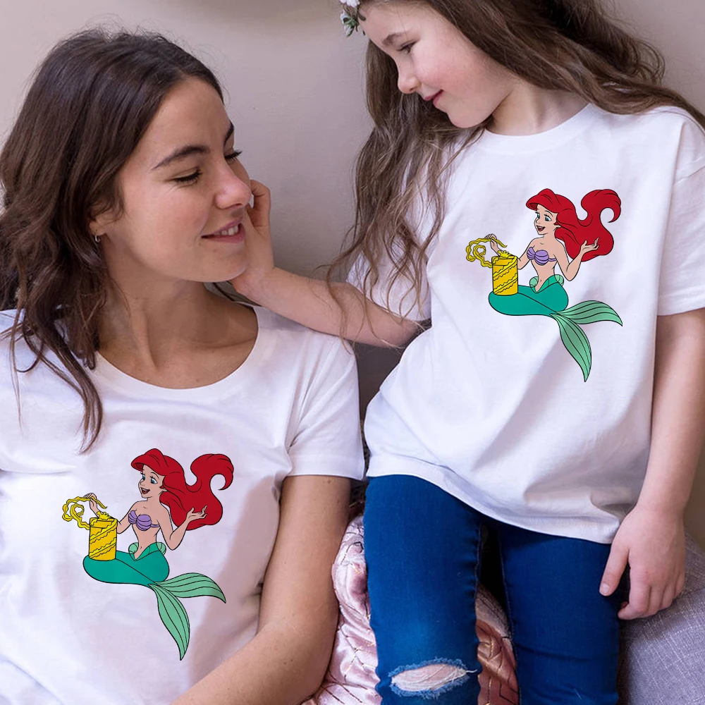 ディズニープリンセスアリエルリトルマーメイド女性トップス子供の女の子tシャツアニメ母と娘tシャツfamliy外観 Aliexpress ママ キッズ