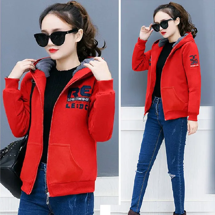 awesome  6550 # Winter Coat Women's plus Velvet Hoodie Students Korean-style Loose-Fit WOMEN'S Cardigan Jack