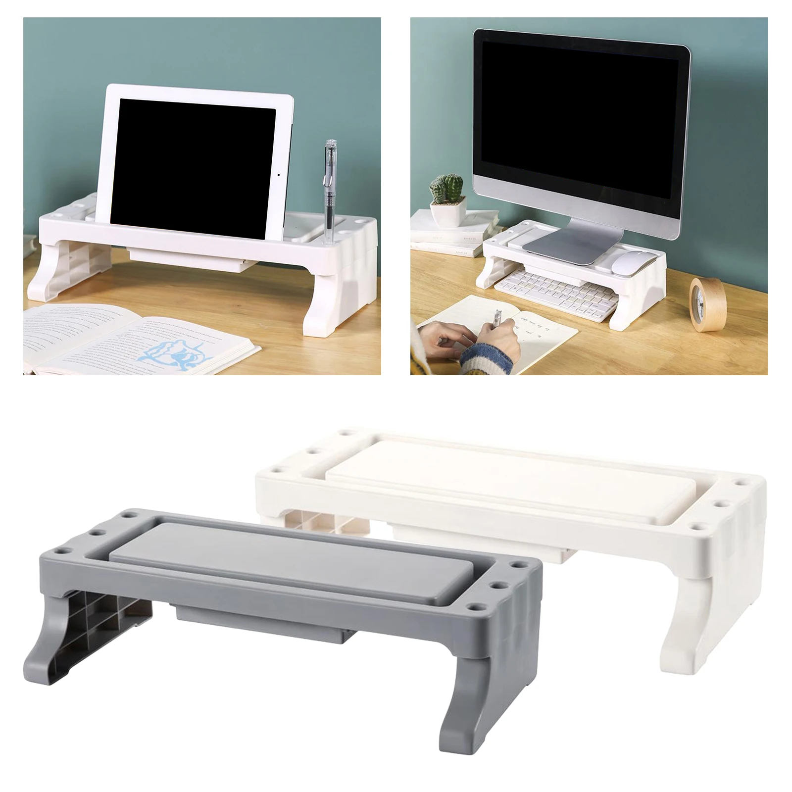 Computer Monitor Stand with Drawers And Cable Management Desktop Table Organizer