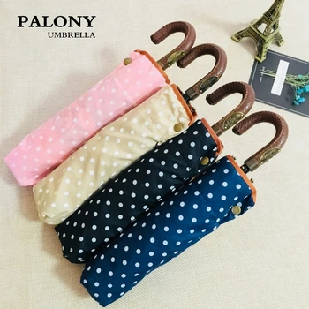 

PALONY Fashion Three Fold Six Bone Umbrella With Small Curved Handle and Polka-dot Style Women's Umbrella