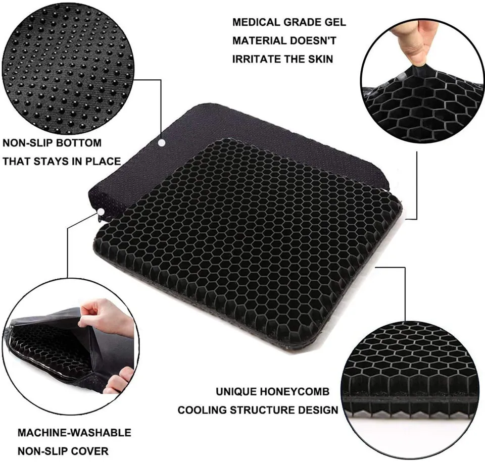 PEIDUO Gel Seat Cushion Black Enhanced Double Non-Slip Seat Cushion for The Car or Office Chair Sciatica & Back Pain Relief chaise lounge cushions