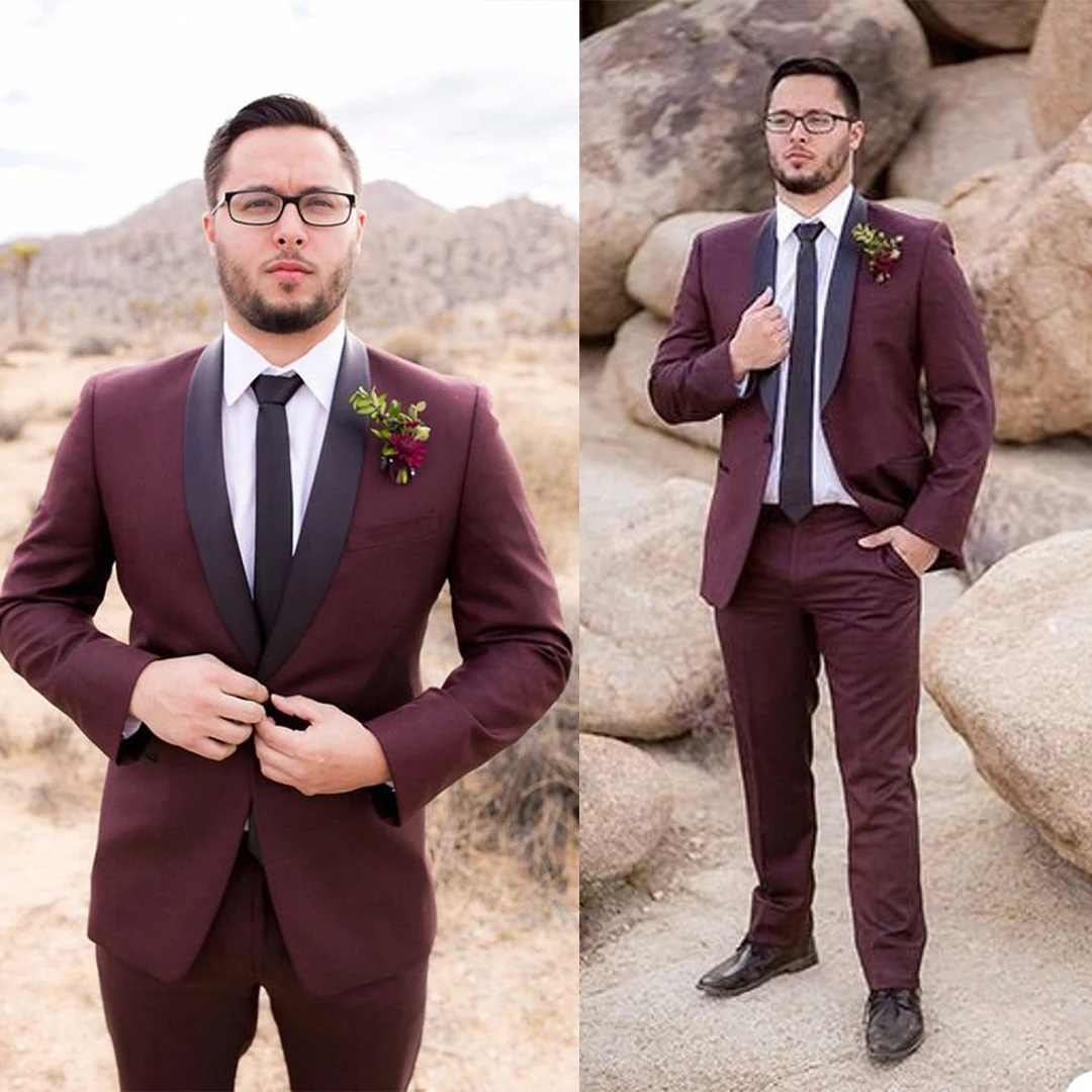 Classic Handsome Mens Suits Shawl Lapel 2 Pieces One Button Formal Party Vintage Grooms Made Tuxedos Blazer