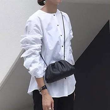 

Spring Fall Women Blouse Tops 2020 Korean Style Female White Shirts Tops Office Lady Work Blouse Long Sleeve Round Neck Shirts
