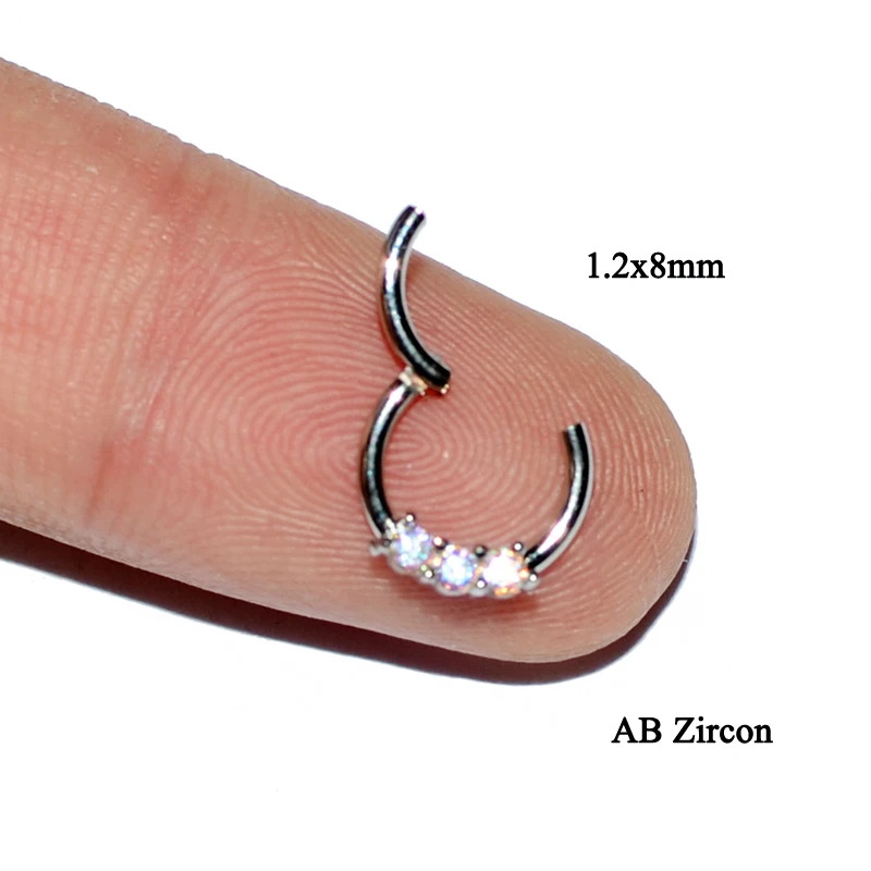Style 1 AB 1 шт. настоящий пирсинг септо кольца для носа Daith Циркон Бирюза-хрящи трагус пирсинг Ушная перегородка спиральные кликер кольца Грач Украшения для тела - Окраска металла: Style 1 AB