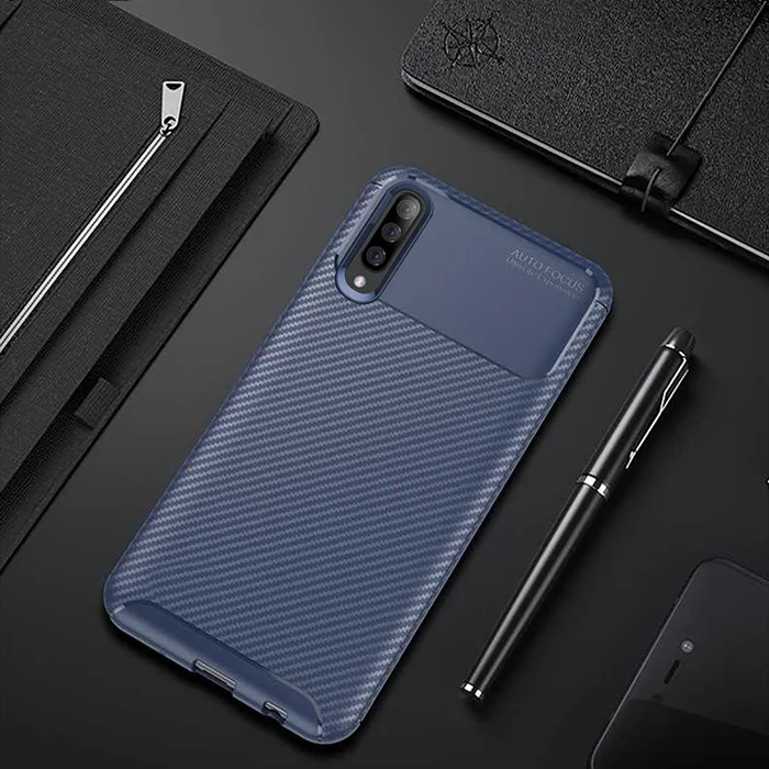 Для samsung Galaxy A70 A50 чехол из углеродного волокна чехол 360 полная защита телефона чехол для samsung A 70 50 противоударный бампер - Цвет: Синий