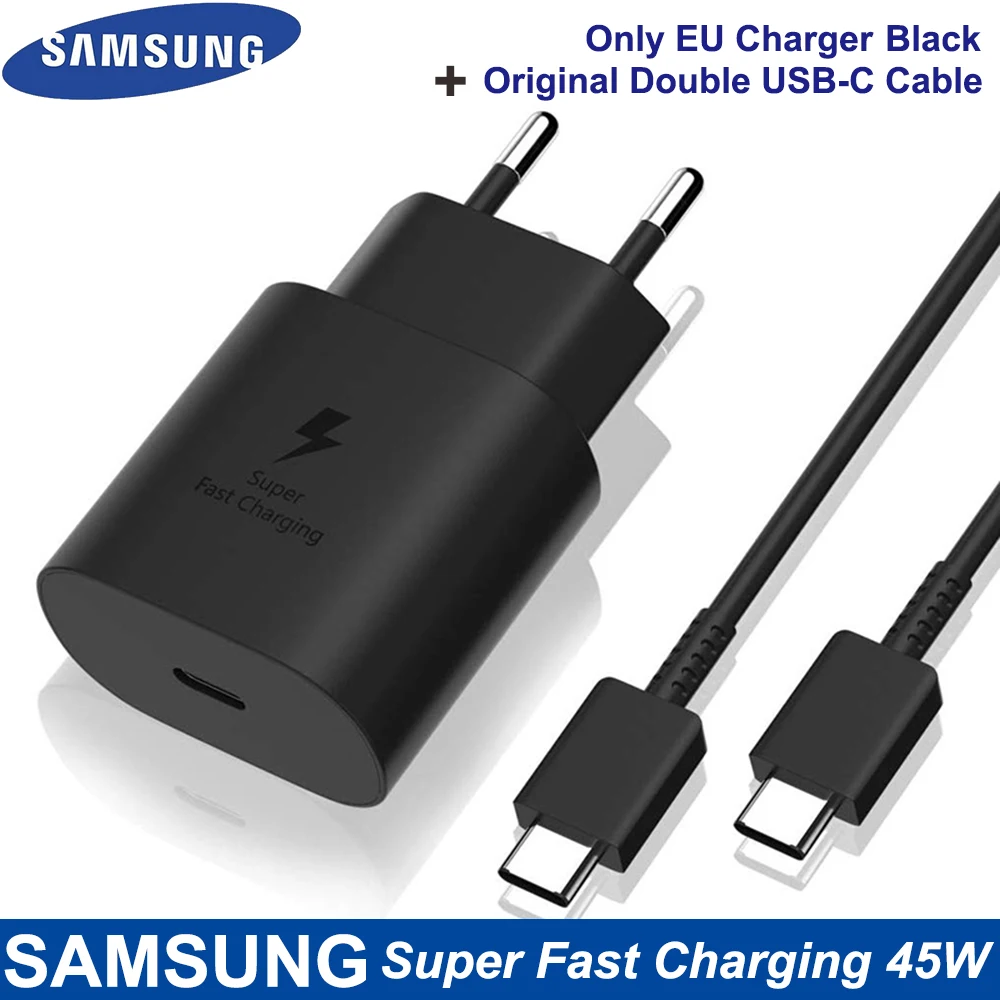 Samsung Original 45W Super Fast Charger Double Type-C Cable For Galaxy Note 10 Plus Note 10+ 5G USB C Fast Charging Wall Charger baseus 65w Chargers