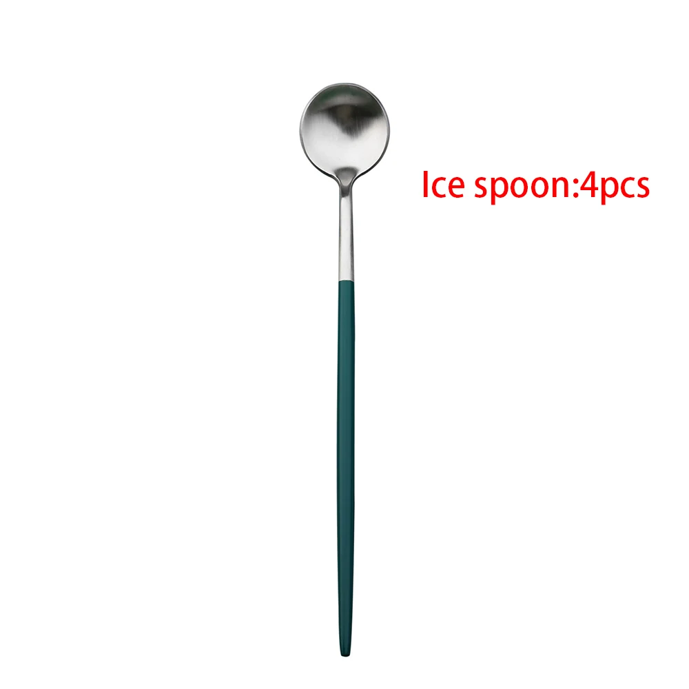 4pcs Горячая торговля Прямая поставка столовые приборы из нержавеющей стали темно-зеленый золотой винтажные столовые приборы вилка ложка нож обеденный набор Корейская кухня набор ложек и вилок столовый сервиз - Цвет: 4pcs
