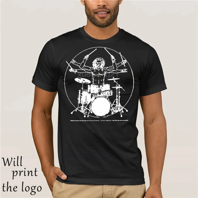 

Hot prices Da Vinci drum T shirt new Vintage rock drummer man guitar pearl kit band TEE print T SHIRT O neck short sleeve