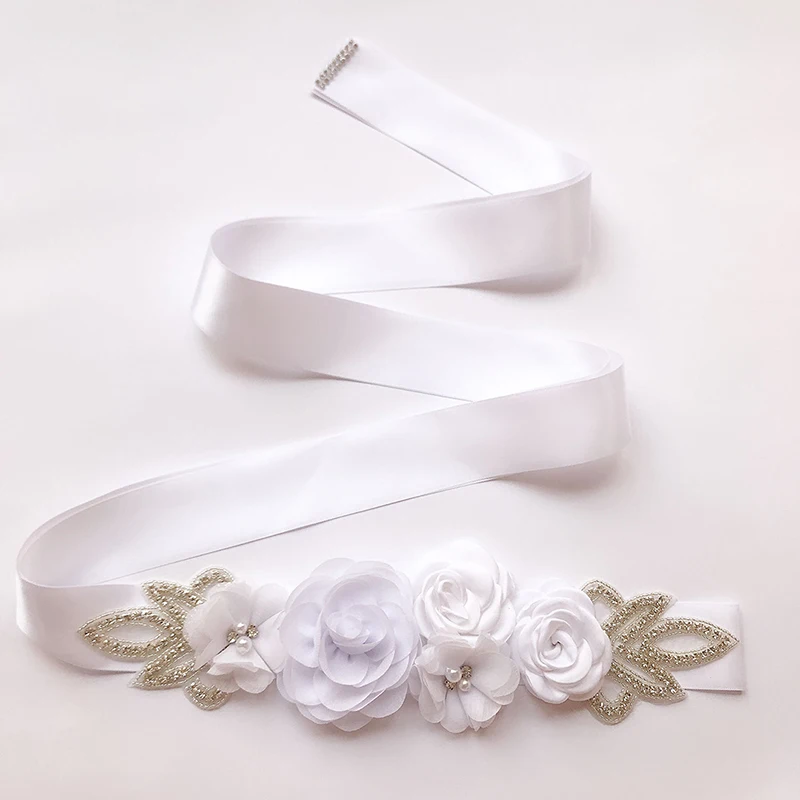 Wedding belt silk rose belt bridal pearl rhinestone flower bridal dress beaded handmade rose