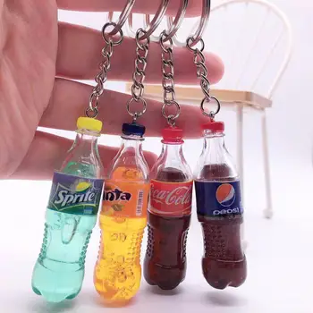

New Fashion Keychain Creative Imitation Cola Sprite Drink Key Chain Handbags Cell Phones Car Accessories Small Keyring Gifts
