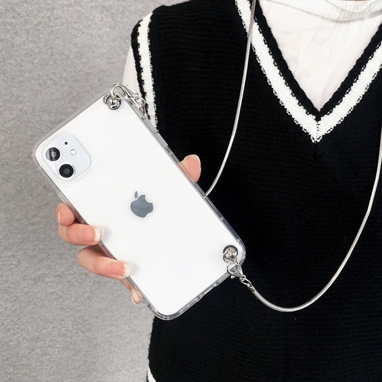 

Luxury Metal Necklace Crossbody Plating Lanyard Strap TPU Phone Case For iPhone 11 Pro XS max XR X 7 8 6 6S Plus Soft Cover
