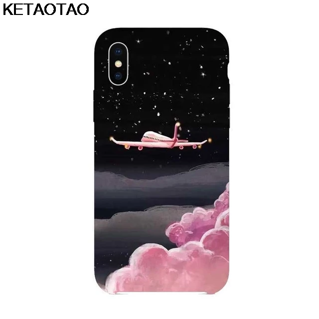 Черный Чехол KETAOTAO с мультяшным самолетом для iPhone 5C, 5S, 6 S, 7, 8 Plus, X, XR, XS MAX, для samsung, черный, мягкий чехол для телефона, резиновый, силиконовый - Цвет: Черный