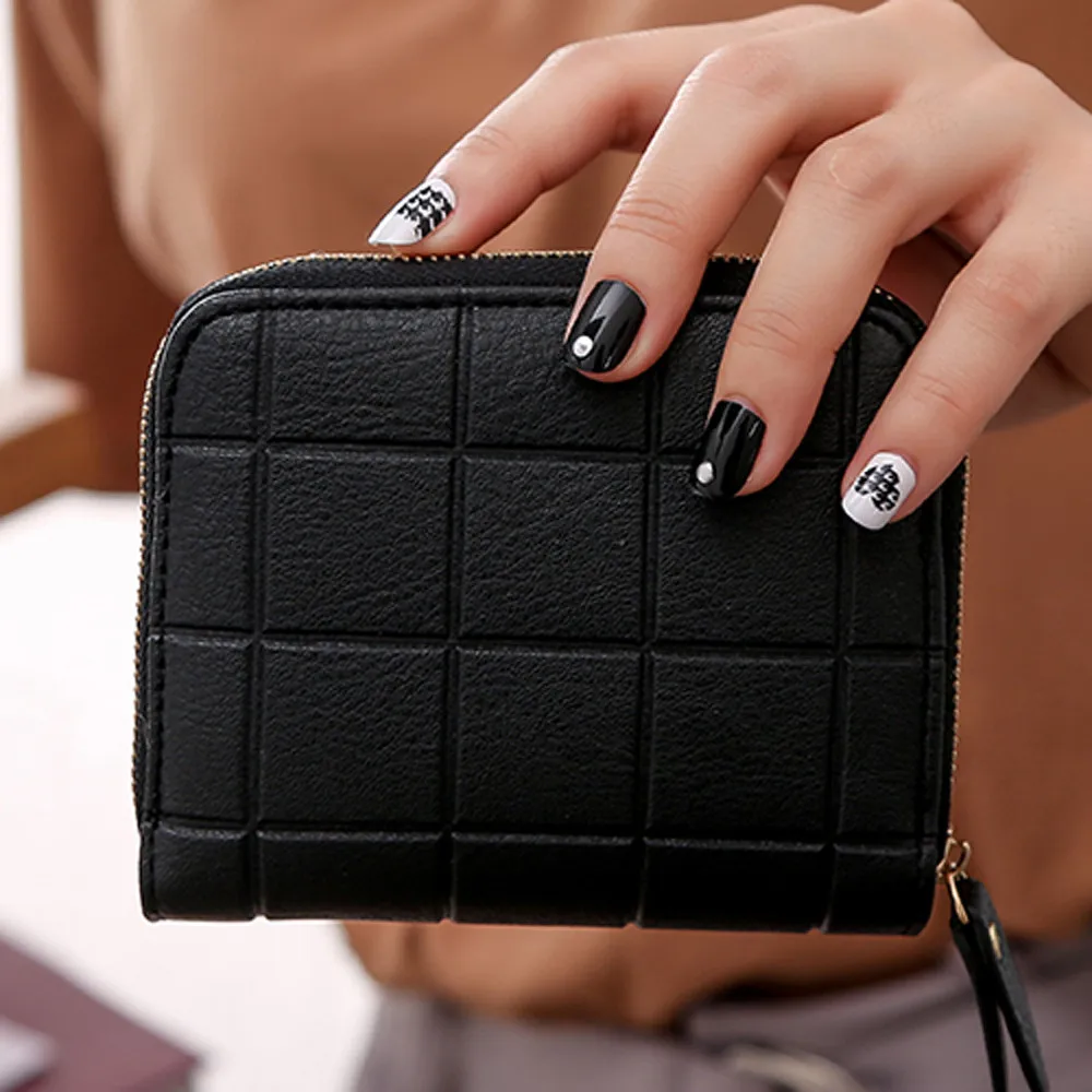 

Women Short Wallets PU Leather Female Plaid Purses Nubuck Card Holder Wallet Fashion Woman Small Zipper Wallet With Coin Purse
