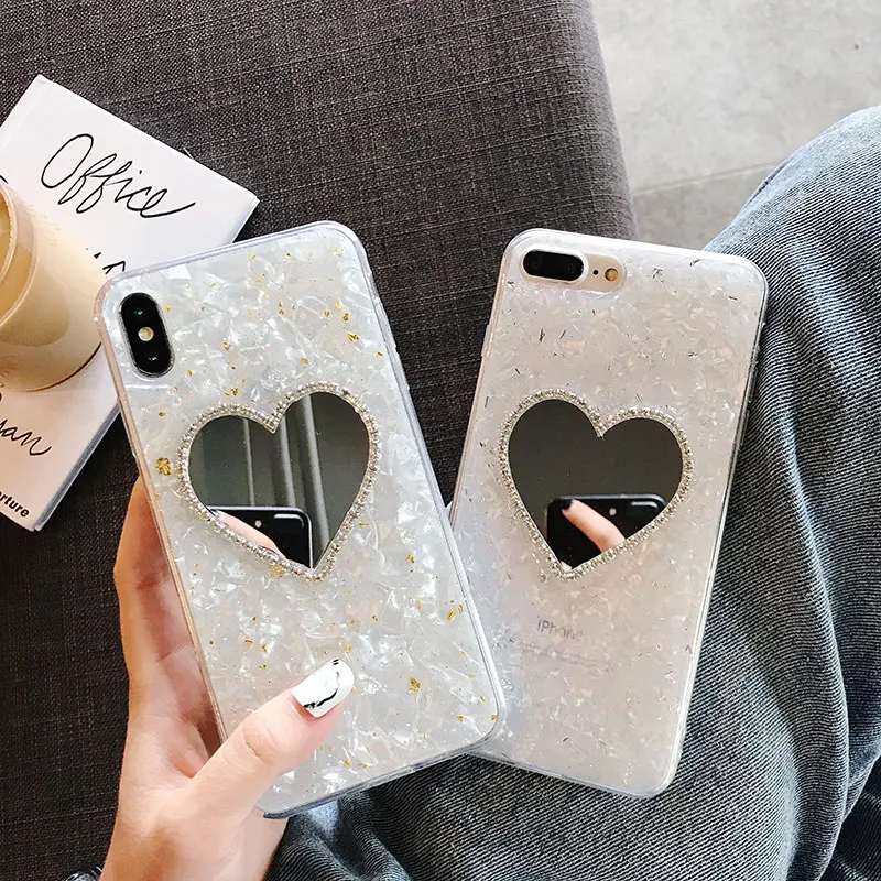 Для Iphone 6 7 8 S Plus X XR XS MAX Fashion &amp Shine Shell узор сердце дизайн умный силиконовый чехол