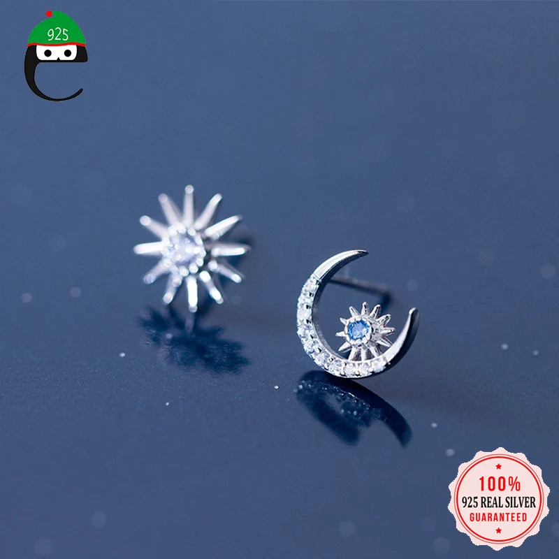 ElfoPlataSi,, Твердое Серебро 925 пробы, ювелирное изделие, 10 мм х 10 мм, солнце, луна, серьги-гвоздики из кубического циркония для женщин, креативное модное ювелирное изделие XY884