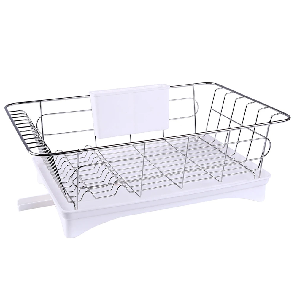 Hot Stainless Steel Dish Drainer Rack Kitchen Plate Rice Ladle Storage Wire Basket Shelf Organizer with Fork Spoon Chopstick Ho