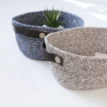 

Hand-Woven Cotton Storage Box Nordic Fabric Storage Basket Home Desktop With Handle Cotton Rope Makeup Storage Basket