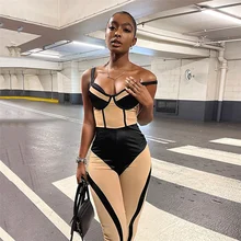 

Y-L Fashion Sexy See Through Mesh Patchwork Jumpsuit For Women Wrapped Chest Inside-out Irregular Hipster Streetwear Playsuit