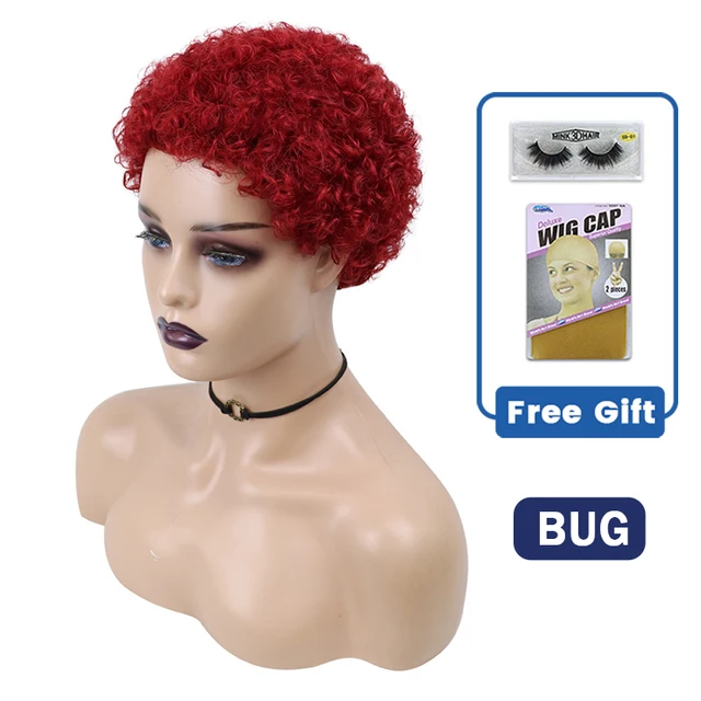Short Curly Hair Wigs Pixie Cut Brazilian Human Hair For Black Women Natural Black 150% Density Glueless Afro Kinky Curly Wig BUG