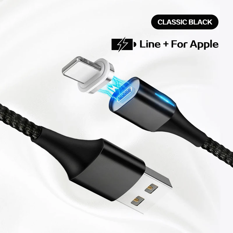 Магнитный кабель 3A для быстрой зарядки, кабель Micro USB type C для Android iPhone X XS MAX XR, магнитный usb-кабель для зарядки, нейлоновый шнур для передачи данных - Цвет: Black For iPhone
