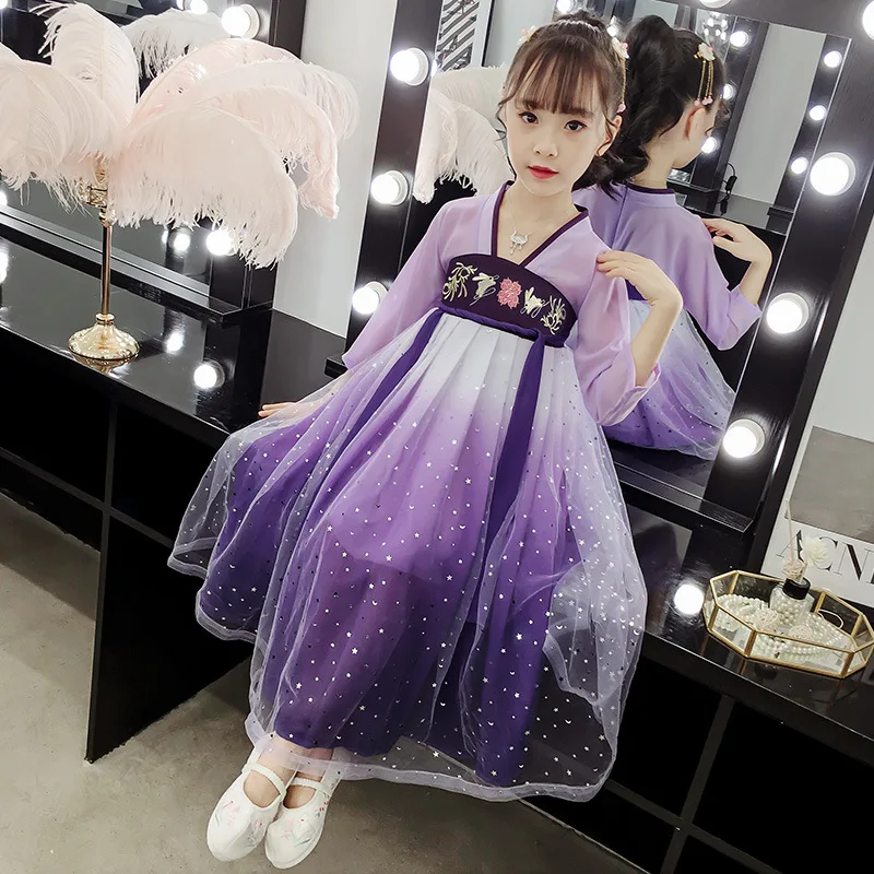 

XinHuaEase Hanfu Girls' Performance Dresses Ancient Costume Chinese Style Outfit Fairy Children's Star Sky Kids Daily Purple New