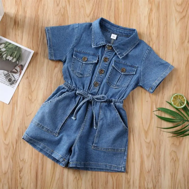 Citgeett Summer Toddler Kids Baby Girls Denim Romper Short Jumpsuit Playsuit Outfits Summer Belt Clothing