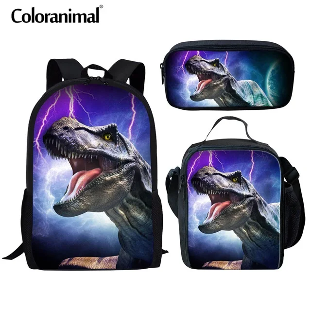 Coloranimal/комплект из 3 предметов, школьная сумка для подростков, для мальчиков, детей, 3D, крутой рюкзак с динозавром, школьный рюкзак, сумка-портфель - Цвет: CC3930CGK