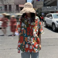 

HOUZHOU Summer Vintage Shirt Oversize Harajuku Short Sleeve Cardigan 90s Aesthetic Korean Fashion Anime Hippie Blouse Women